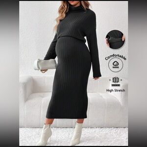 Stylish Black Ribbed Midi Dress
